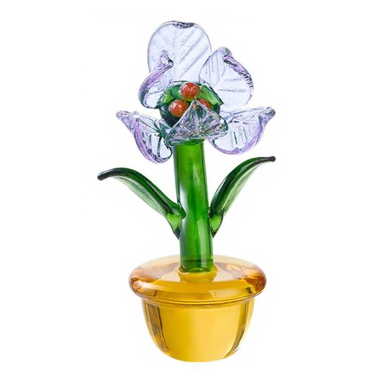 Mini Glass Flower Figurine Transparent Hand Blown Faux Crystal Flower Bouquet In Pot for Birthday Mother's Day Wedding Women Mom Office Home Table