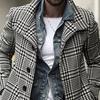 Men Overcoat Plaid Medium Length Turndown Collar Windbreaker British Style Coldproof Single Breasted Trench Coat Streetwear