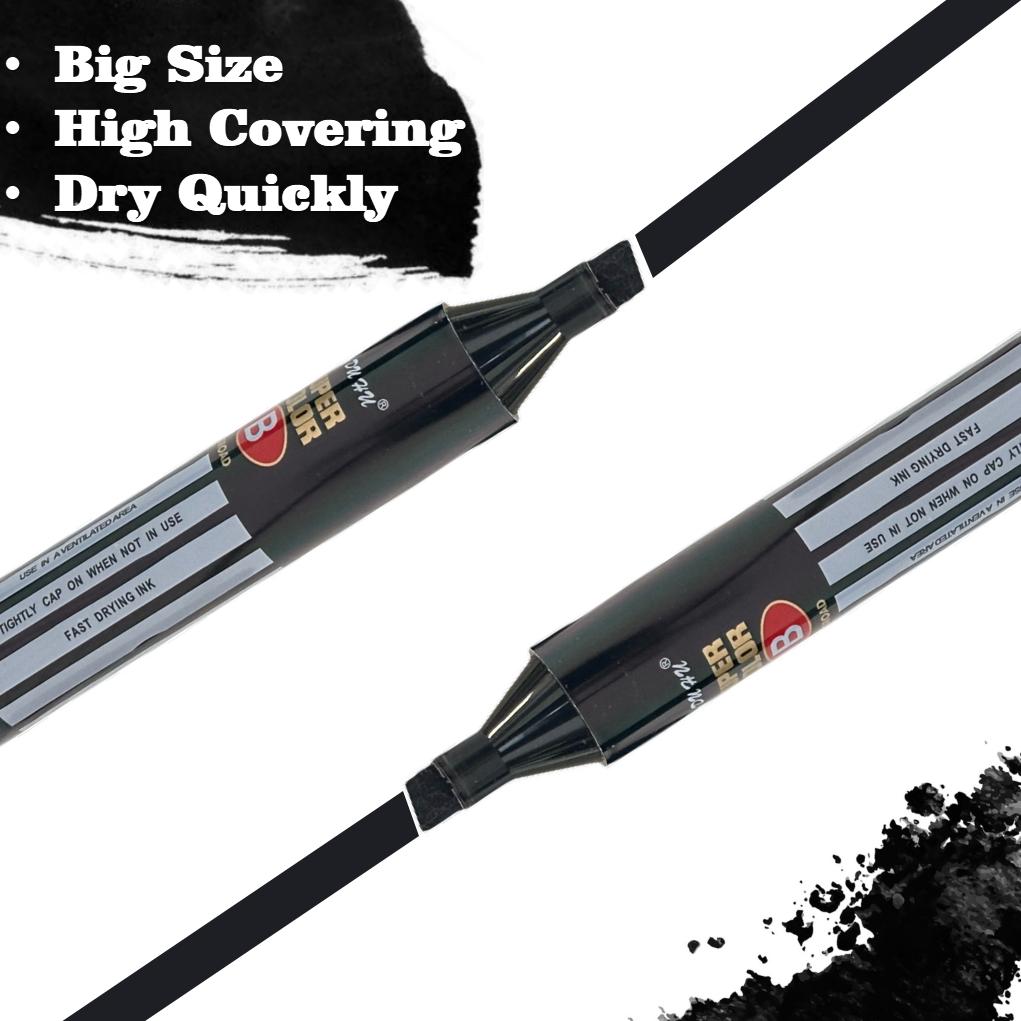 2-Pack Jumbo Broad Tip Black Marker Pens for Address & Identity Protection, Extra Wide Chisel Point, Fast-Drying Ink, High Cover