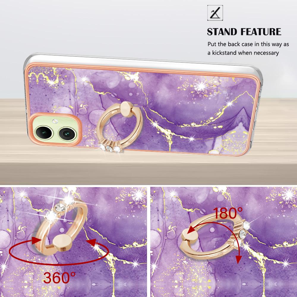 For Samsung Galaxy A05 4G Case with Ring Kickstand Marble Pattern Electroplating TPU Back Cover