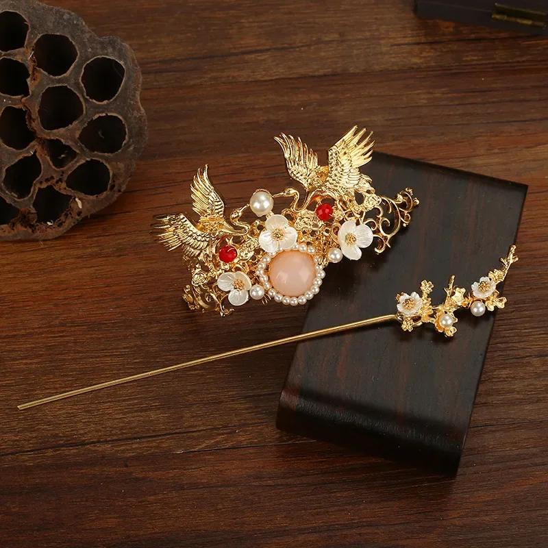 Antique Style Hair Stick Hair Coronet Pin Female Headdress Decors Headband Crown Hair Stick Gorgeous Retro Jewelry Headwear
