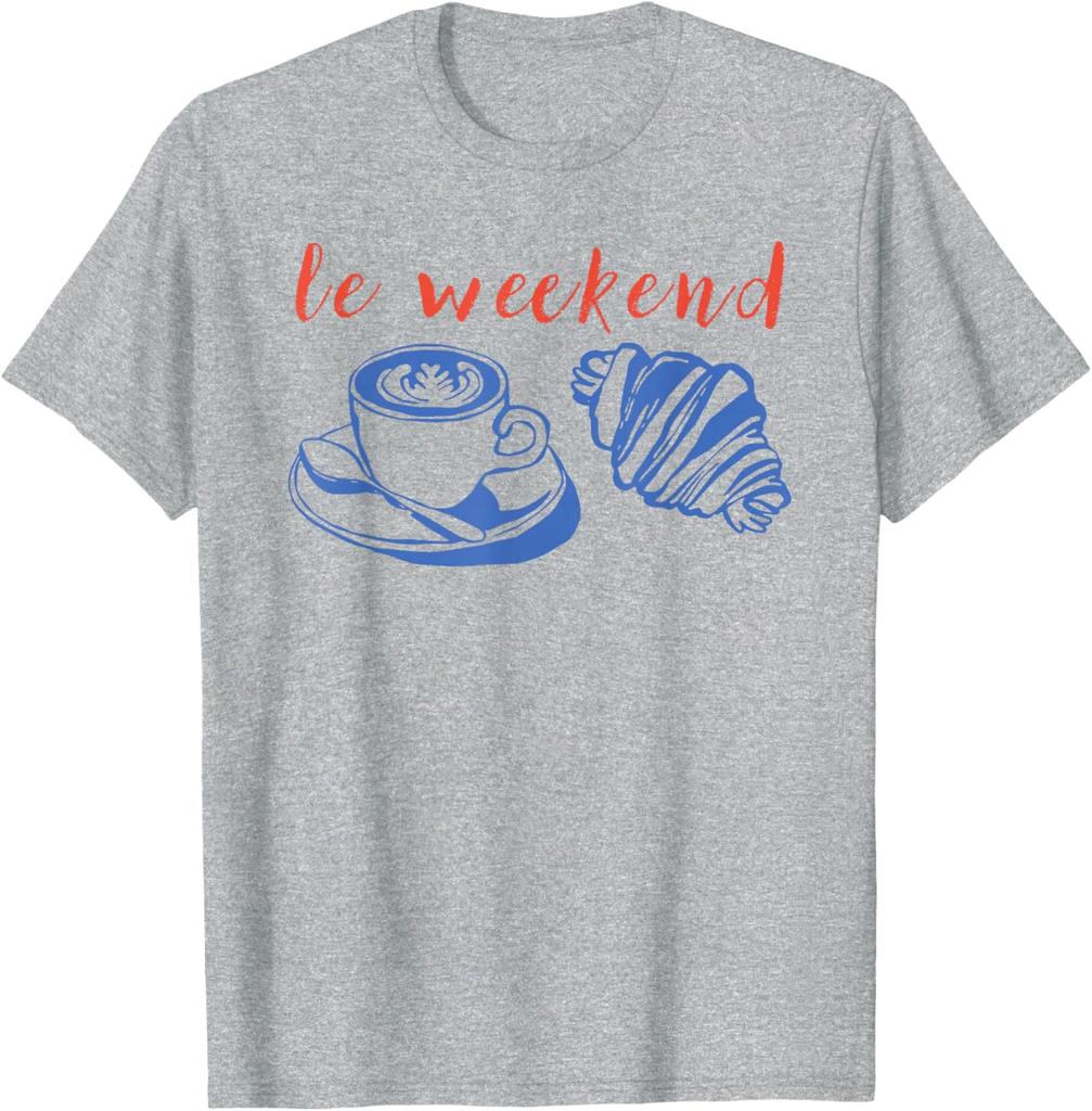 Le Weekend Coffee Croissant Graphic Tee Relaxing Casual Short Sleeve TShirt