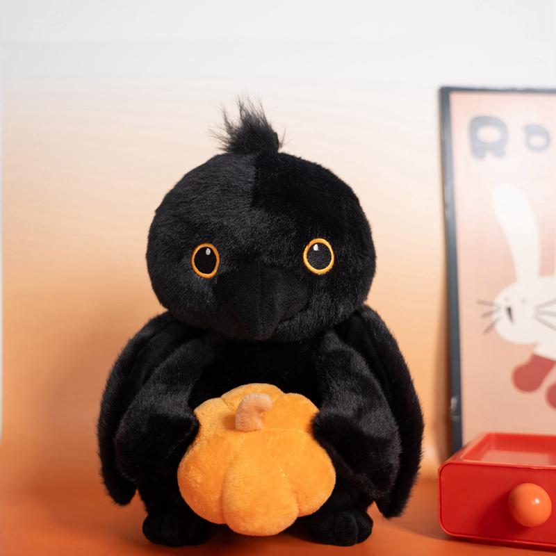 Cute Crow Holding Pumpkin Plush Toy Fluffy Cartoon Animal Stuffed Doll Home Decor Gifts For Boys