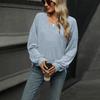 Autumn and Winter V-neck Loose Casual Long Sleeved T-shirt Women Fashion Elegant Simple New Solid Color Top Office Shirt Women's Clothing