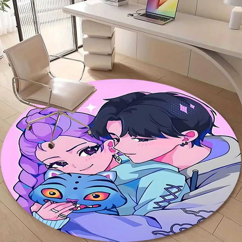 1pc KPop Demon Hunters18 Design Printed Area Round Carpet for Bedroom Living Room Home Decor Rugs Mat Non Slip Mat Rug for Bedside