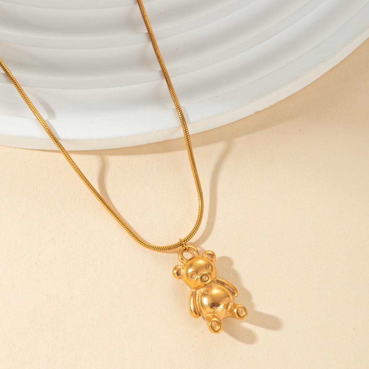 

European & American Temperament Gold-Plated Bear Pendant Necklace & Earring Set