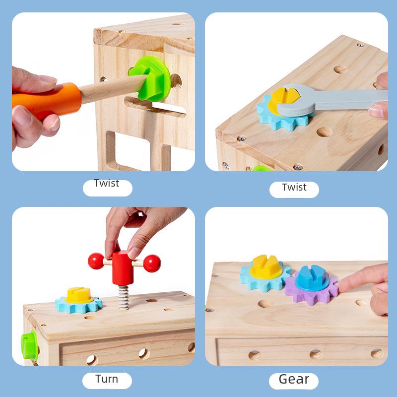 Portable Wooden Toolbox Toy for Kids - Enhances Hand-Eye Coordination with Screws, Nuts, and Disassembly Activities.