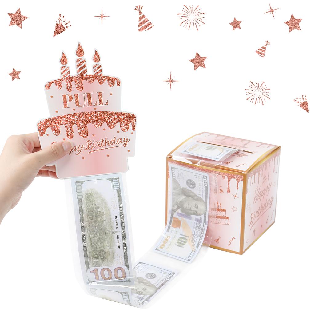 Schwarzgoldene Geburtstags-Geldschein-Geschenkbox „Happy Birthday“ Bargeld-Geschenkbox Bargeld Rosagold Geldscheinklammer Überraschungs-Geburtstagsparty-Zubehör