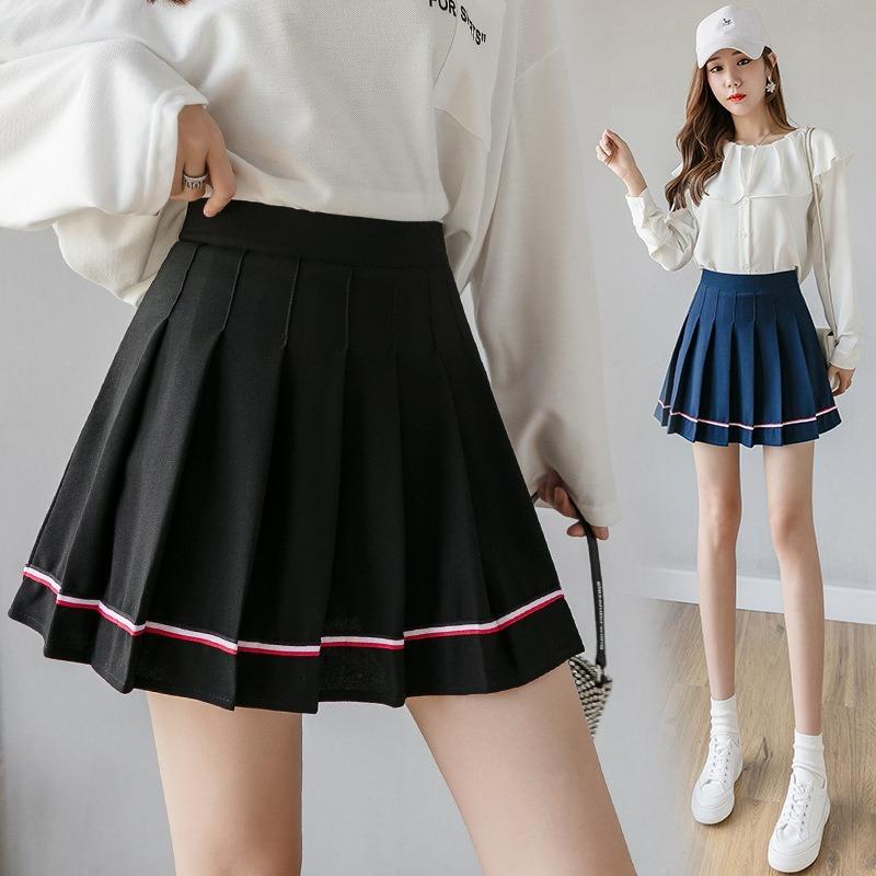 SCIONE Women Pleated Skirt Female Color Striped High Waist A-line Skirt Student Short Skirts