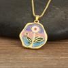 Nidin Hot Sale Flower/Butterfly Art Design Enamel Oil Drop Pearl Charm Pendant Necklace For Women Heart/Round Delicate Jewelry
