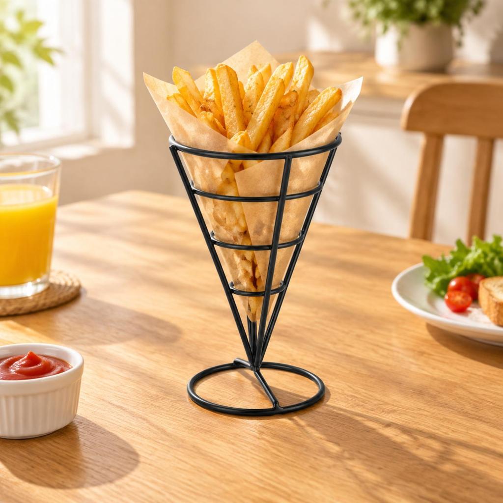 Single-Head Cone-Shaped Fry Holder Easy to Clean Stainless Steel Wire Cone