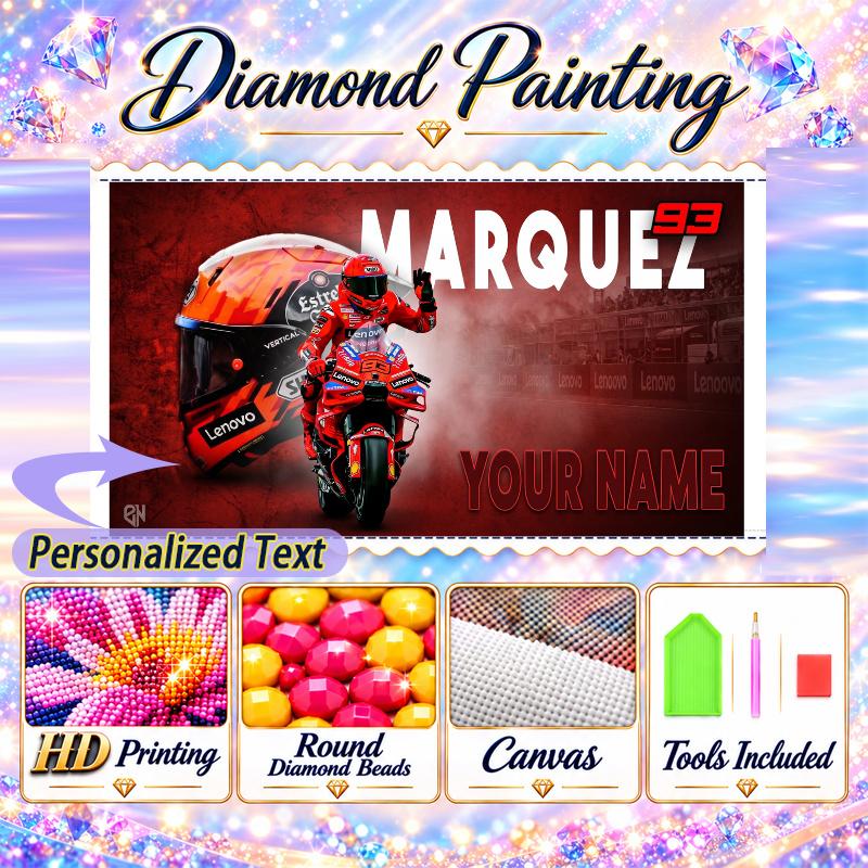 Marc Marquez 5D DIY Diamond Painting Custom Name Text, Full Drill Rhinestone Mosaic Art Home Gift