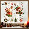 Electrostatic Glass Decals for Holidays 2PCS Christmas Window Static Sticker, Cute Cartoon Elves And Bears Winter Holiday Decorations Print,