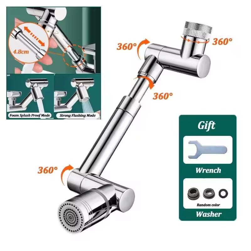 New 1440° Rotatable Scalable Metal Faucet Aerator Bathroom Splash-proof Bubbler Faucet Filter Nozzle Tap Kitchen Faucet Extender серебряный