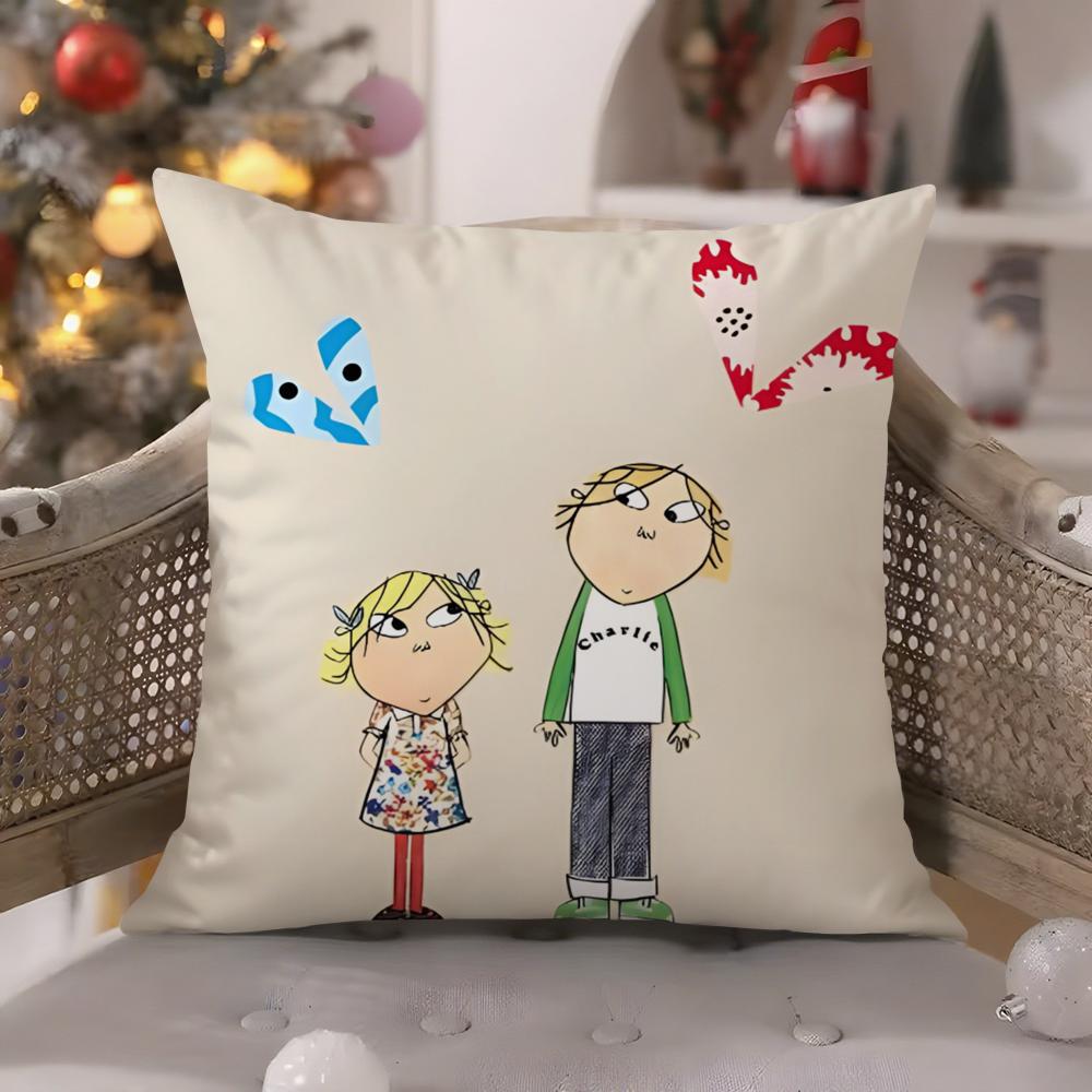 

Cute Charlie And Lola Childrens Animation Pillow Case Comfort Sofa Bed Silky elegant Invisible zipper Decorative cushion cover 30x30 cm