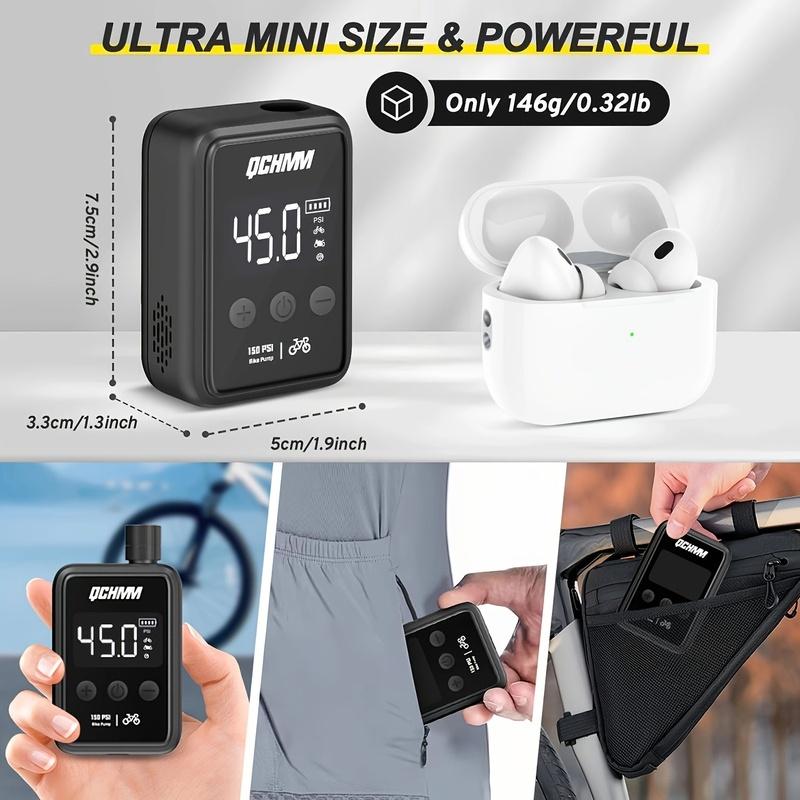 Bike Pump Electric Portable Bicycle Pump, 120 PSI Mini Tire Pump with Digital PSI Pressure Gauge