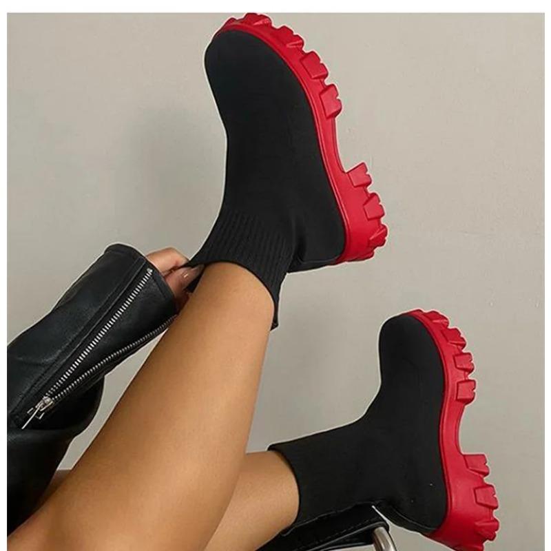 Női Csizma Rövid Kötött Platform Csizma Őszi Téli Cipő Nőknek Bokacsizma Sarkak Fehér Téli Botas Mujer Ingyenes Szállítás