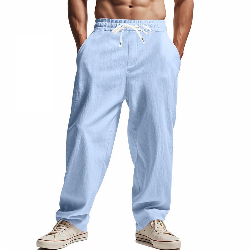 Men’s Summer Linen Plus-Size Loose-Fit Trousers with Elasticated Waist – Breathable, Relaxed-Fit Cotton-Linen Trousers for The Beach and Leisure