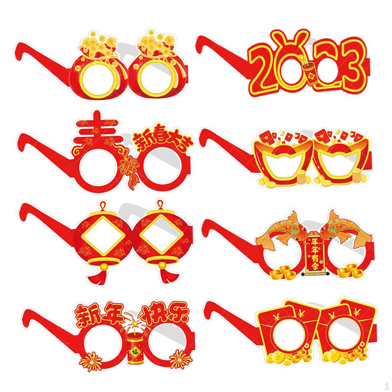 

8Pcs Years Glasses Booth Props Celebration Decorations Party Favors
