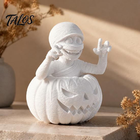 DIY Malbastelset 3D-gedruckte Kürbisjunge Figur, Ungemalte weiße Statue, Detaillierte Mumien Geist Figur Halloween Skulptur, Kreatives Heim Schreibtisch