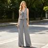 Women's Striped 2 Piece Outfits Tie Front Ruffle Tank Top And Wide Leg Pants Sets Summer Casual Sleeveless Lounge Sets