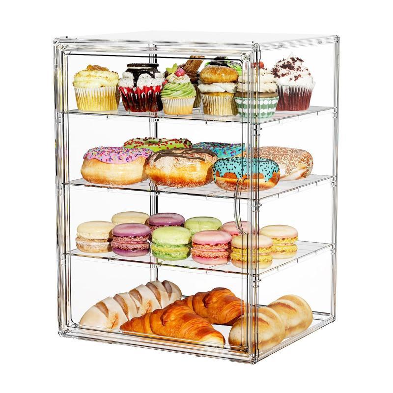 Clear Plastic 1/2/3/4 Tier Bread Display Case Dust Proof Large Capacity For Kitchen Counter Bakery Pastry Storage