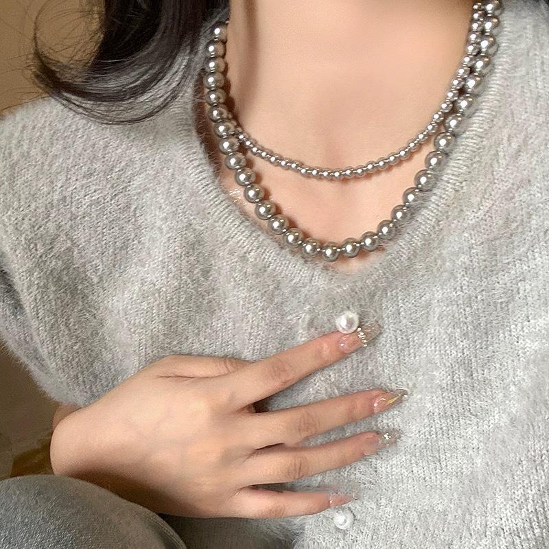 2024 New French High-end Gray Pearl Necklace for Women Fashionable Simple Daily Accessories Party  Birthday Gifts