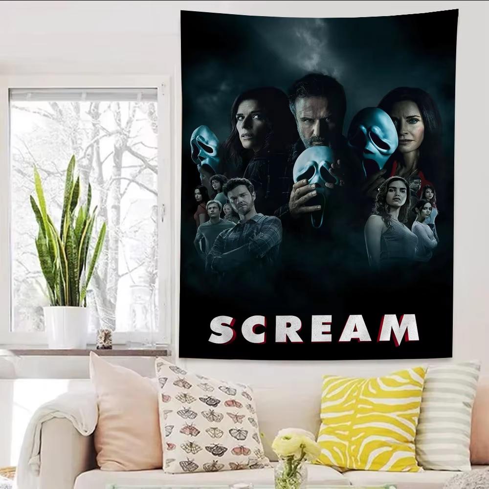 

Scream Ghost Face Horror Tapestry Phantom Mask Blood Blade Dark Style Halloween Haunted House Secret Room Party Wall Decor 74x94cm(29x37in)