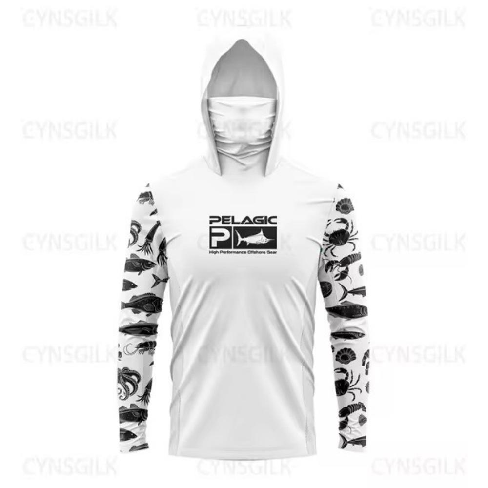 PELAGIC Men s Long Sleeve Hooded Face Mask Fishing T-Shirt UV Protection Fishing Shirt Fishing Clothing XXS