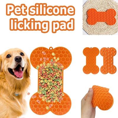 Bone Shape Silicone Licking Pad Pet Dog Slow Food Bowl Eating For Cats Dogs Feeder Feeding Lickmat