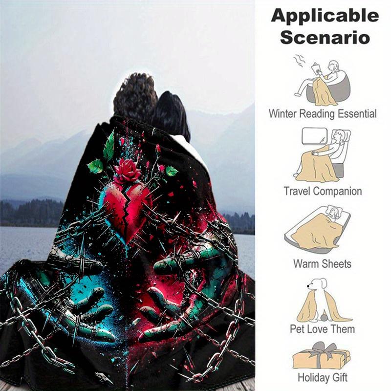 1pc Broken Heart in Chains Blanket  Seasonal Universal Home Decorative for Room, Gift Idea, Living Room, Travel, Camping
