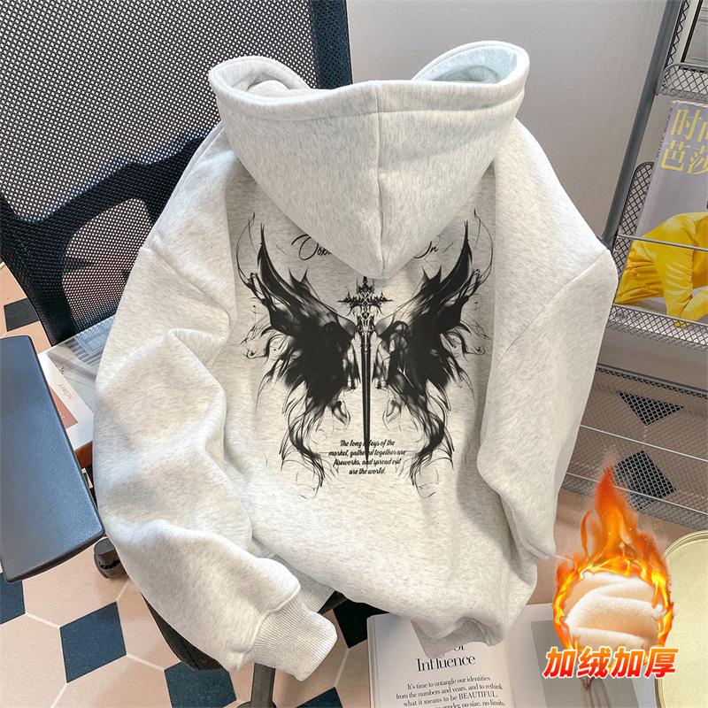Nationaler Pullover Fleece Verdickt Herren Retro Hoodie Herbst und Winter Lässiger Partner Pullover Jacke Damenbekleidung