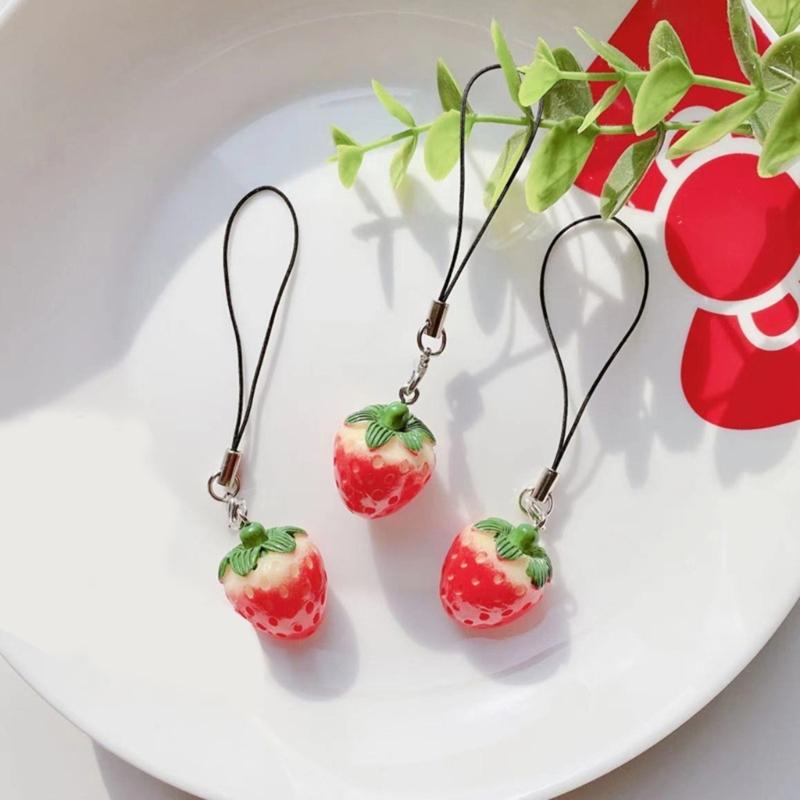 Strawberry Fruit Keychain Cute Tomato Acrylic Keyrings Simulation Food Key Rings