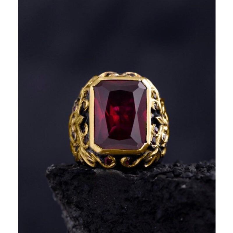 Stylish Luxury Emerald Green Square Ring Set for Men New Elegant