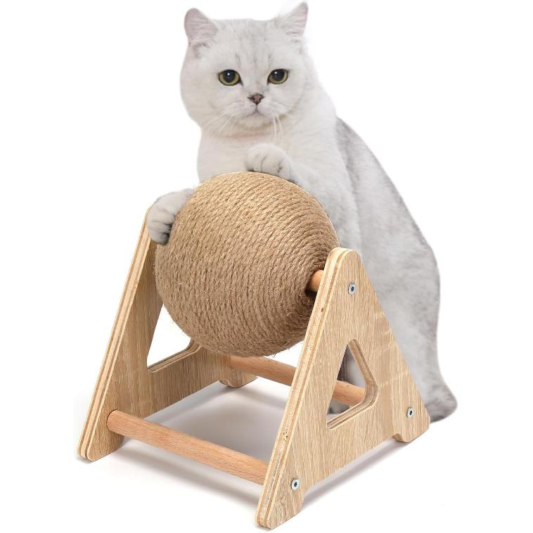 Outamateur Cat Scratcher Ball Toy, Sisal Scratching Ball with Stable Stand, Interactive Cat Exercise Toy, Interactive Play and Exercise for Kittens,