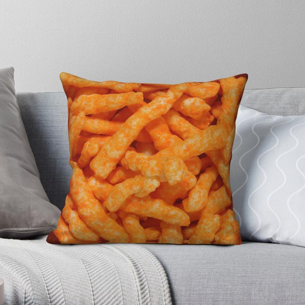Cheetos Puff Snack Quadratische Kissenhülle Polyester Leinen Samt Muster Reißverschluss Dekor Raum Kissenbezug