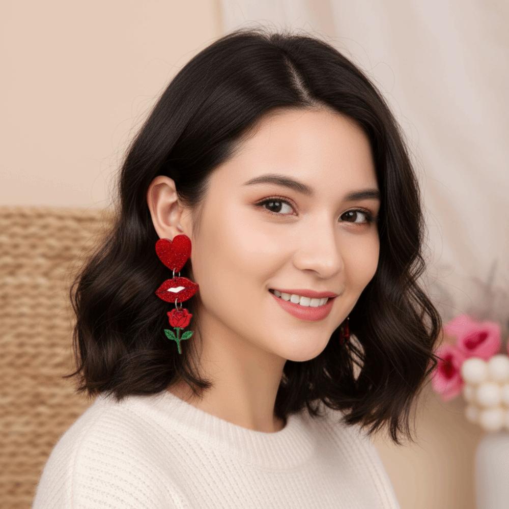 Pink Love Earrings Acrylic Lips Dangle Earrings Jewelry Accessories Valentine's Day Earrings  Lady