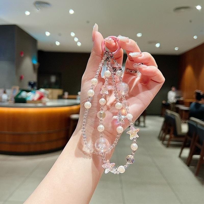 Crystal Starfish Double-layer Mobile Phone Chain Crystal Pearl Beaded Short Mobile Phone Lanyard Women s Bag Pendant