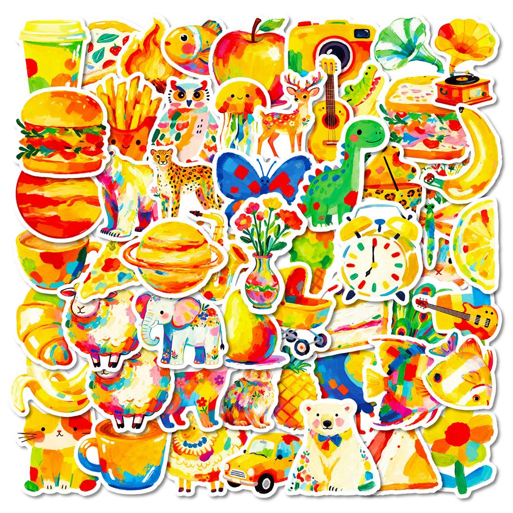 56 Colorful Hand-Painted Wind Cute Graffiti Stickers Animals Okay Oil Painting Wind Fun Creative Children'S Stickers