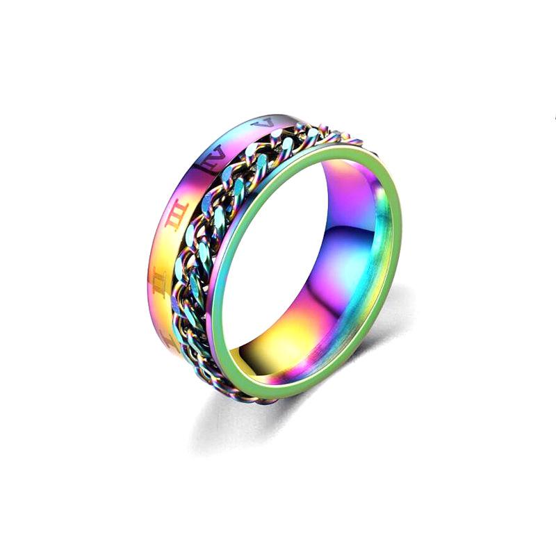 Titanium Steel Rotating Chain Ring for Men - European & American Retro Roman Numeral Design Jewelry