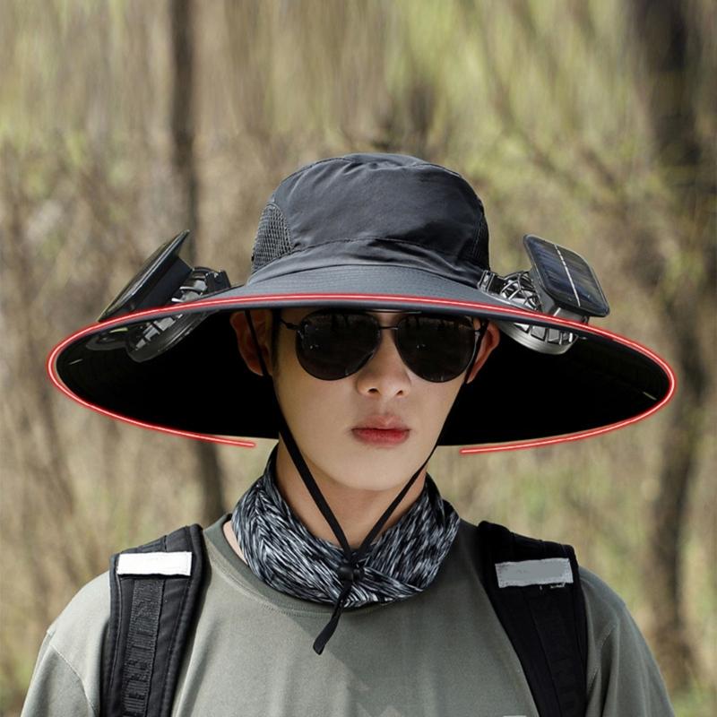 Fishing Hat for Adult with USB Cooling Fan Solar Powered Fan Hat Waterproof Sun Protective Hat for Outdoor Activity