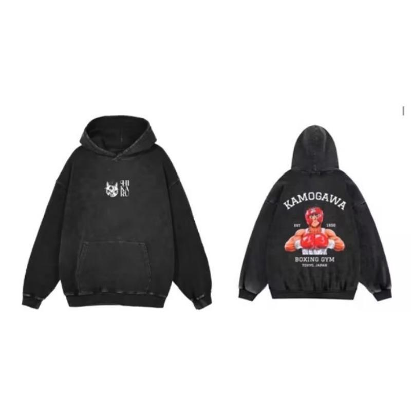 New Animation Peripheral Printing Washed Retro Sweater Men'S Hoodie