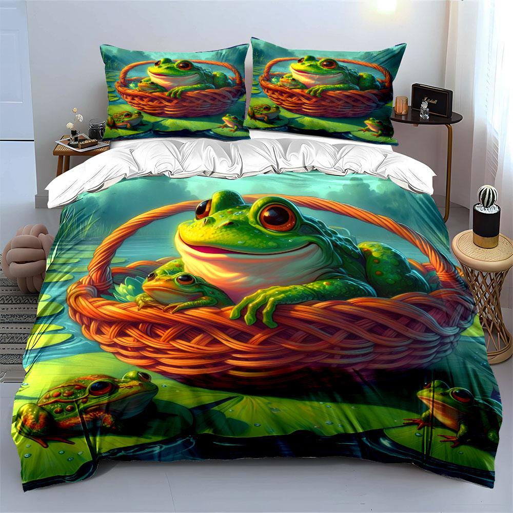 Whimsical Frogs' Basket Bliss Bedding Sets Duvet Covers Pillowcases(1* Duvet Cover 2* Pillowcases Without Duvet Insert)