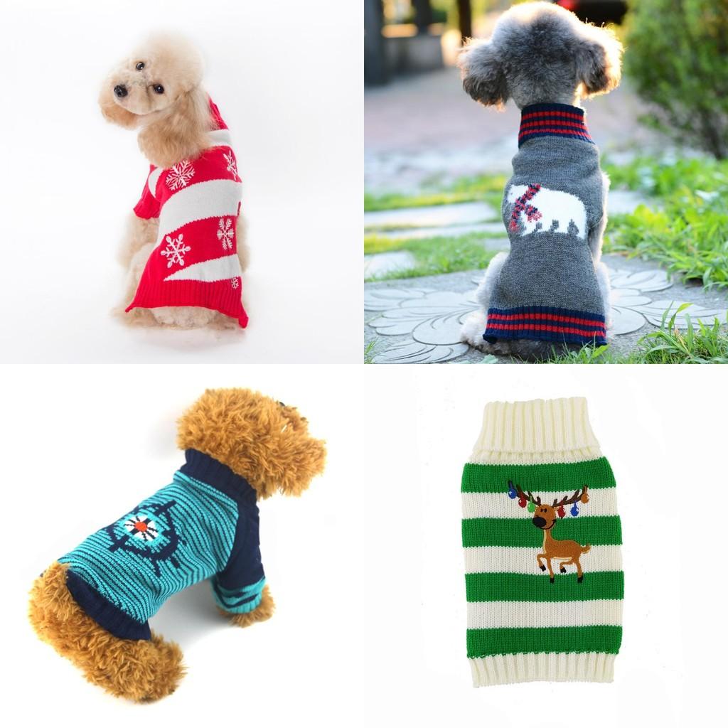 Cat Pet Puppy Dog Sweater Striped Knit Crocheted Christmas Reindeer Coat Clothes
