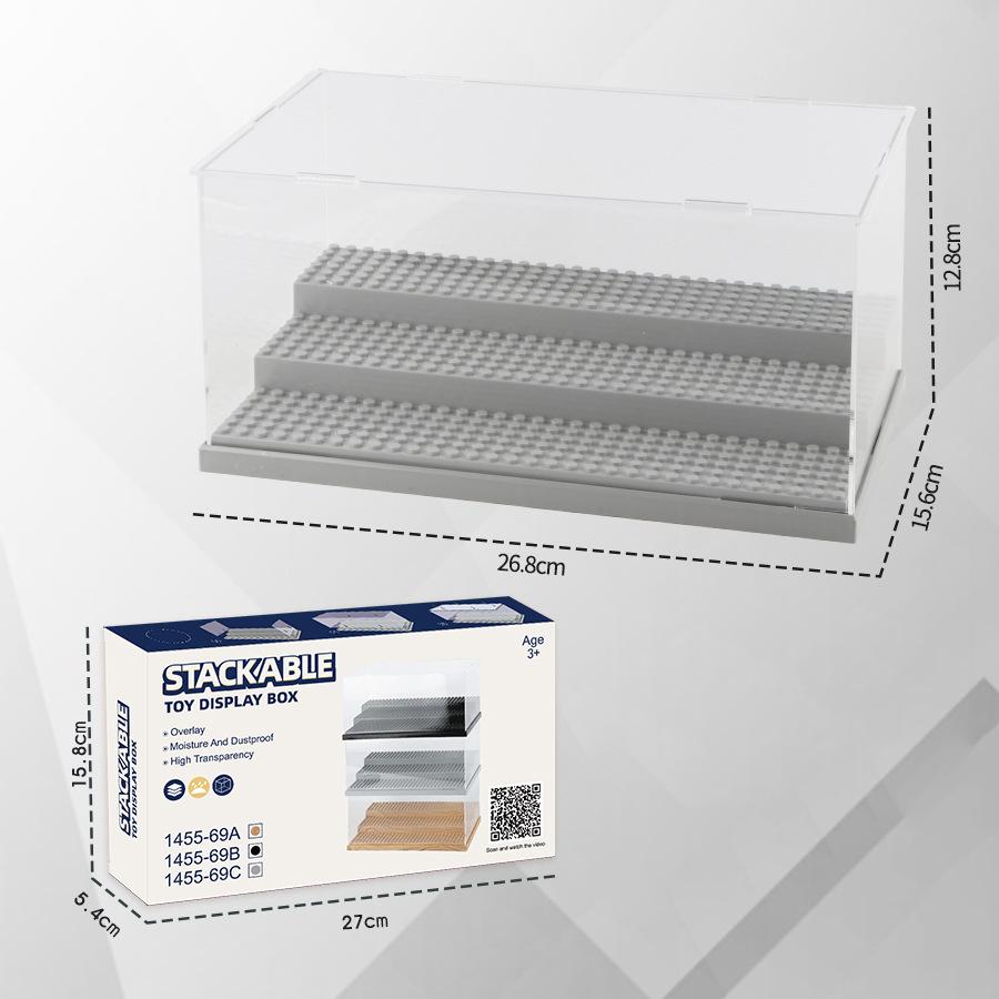 Dustproof Clear Acrylic Display Case with Wood Base Stackable Storage Box for Mini Action Figures Building Blocks Car Models Col