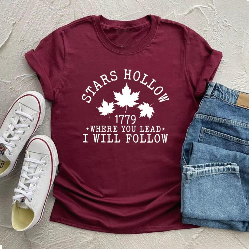 Stars Hollow T-Shirt Where You Lead I Will Follow Tshirt Retro Lukes Diner Shirts Women Short Sleeves Tops