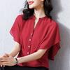 Women's Small Shirt Chiffon Shirt Short-sleeved Women's Top Waistband Shirt Fashion Summer Short Shirt