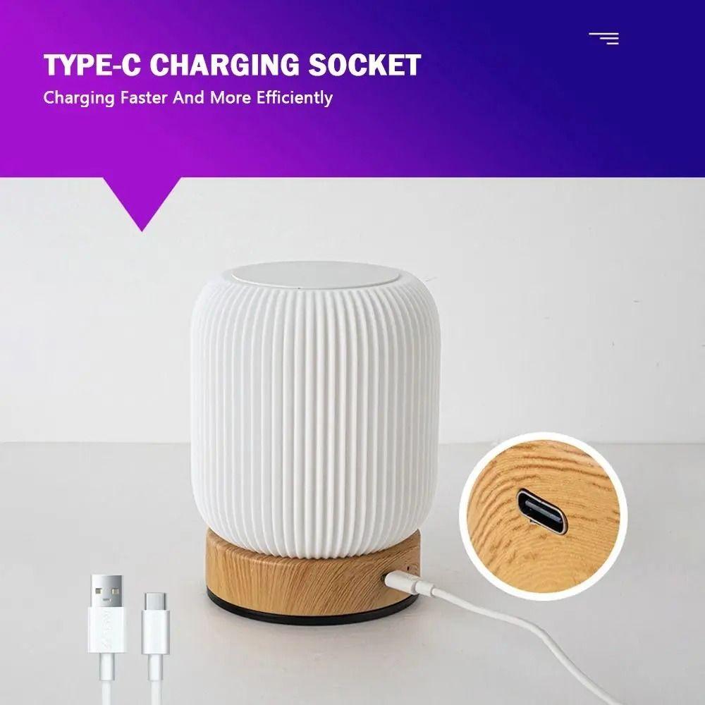 Wood Grain Base Touch Night Light 3 Color Temperatures Dimmable Bed Lamp Atmosphere Lighting