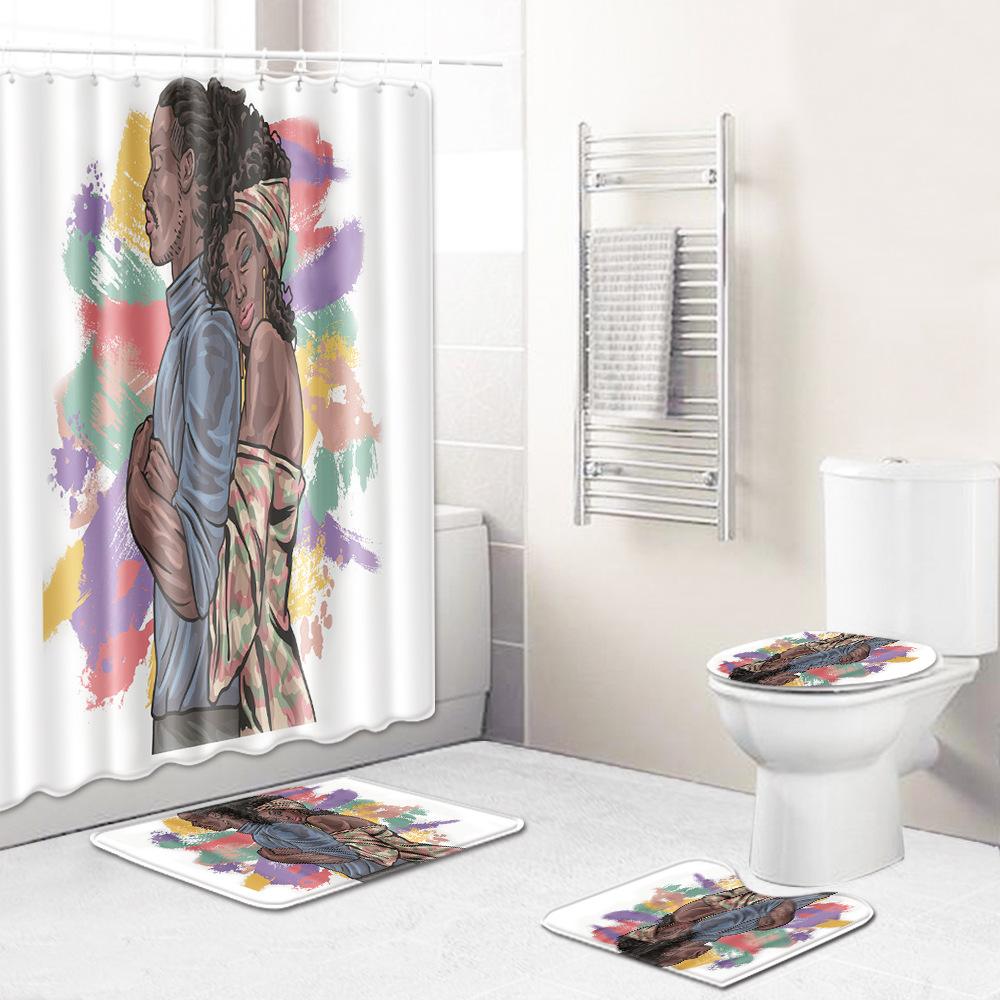 Shower Curtain Floor Mat Set African Woman E-Commerce Bathroom Carpet