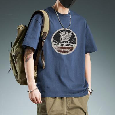 Retro Kurzarm-T-Shirt für Herren Sommer-Mode Marke Reines Baumwoll-T-Shirt mit Modischem Muster